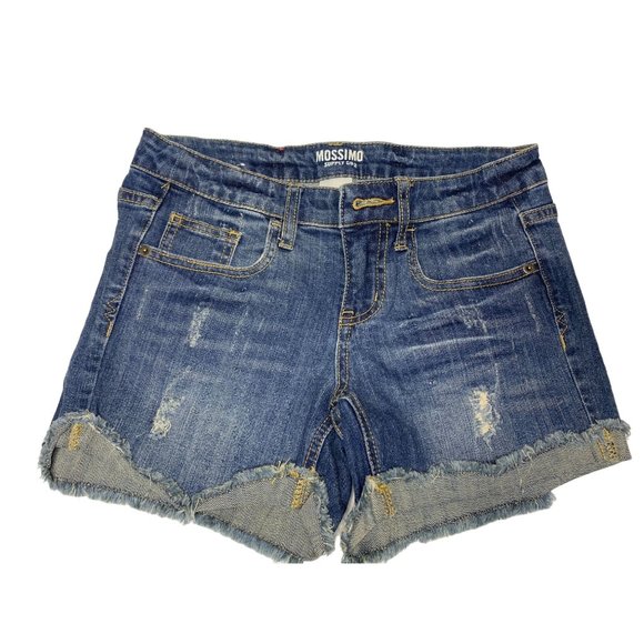 Mossimo Pants - Mossimo Juniors Size 7 Denim Jeans Shorts Cuffed Raw Hem Distressed 4 in Inseam